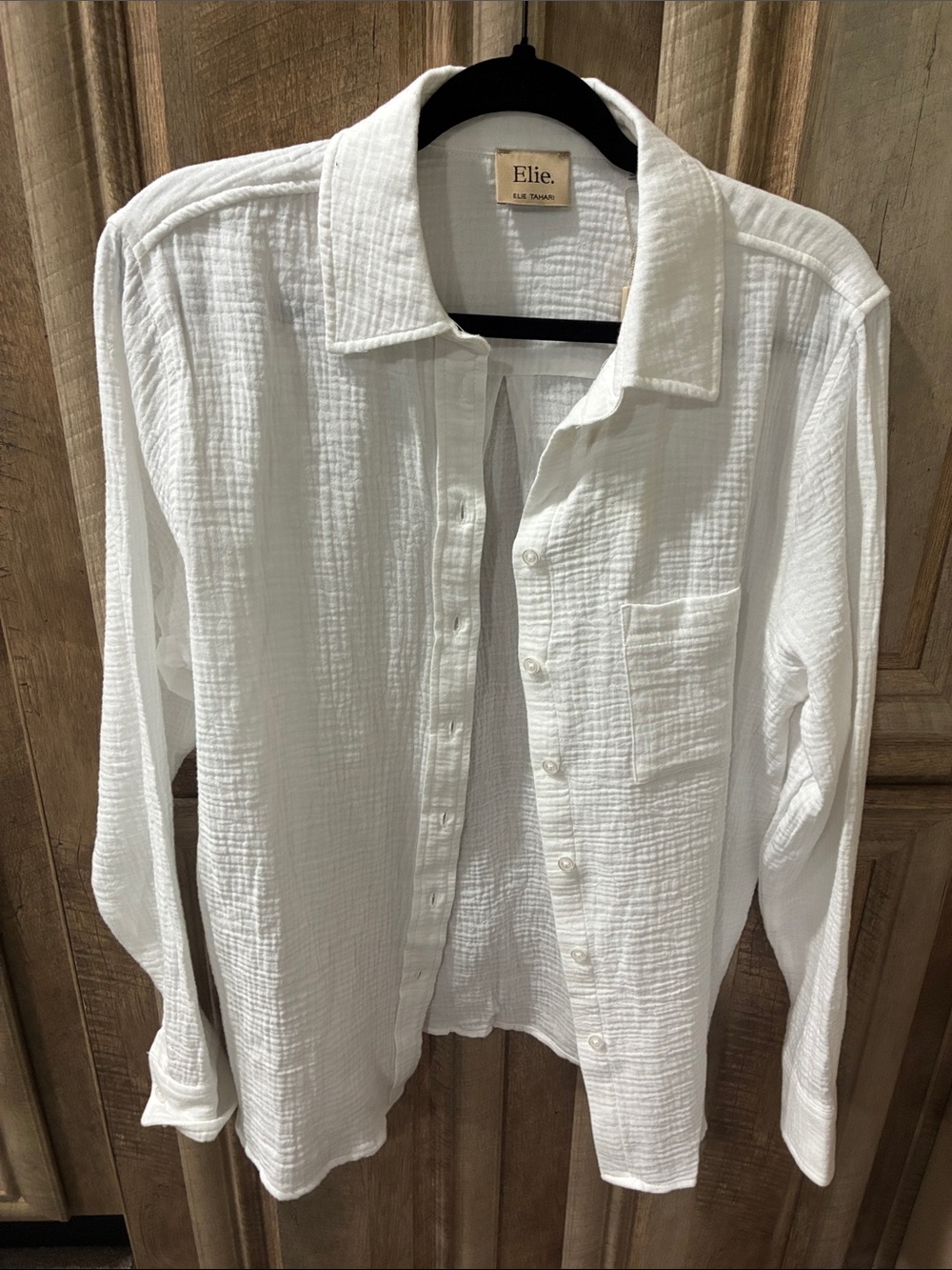 Elie Tahari White Textured Cotton Button-Down Shirt - Picture 10 of 14